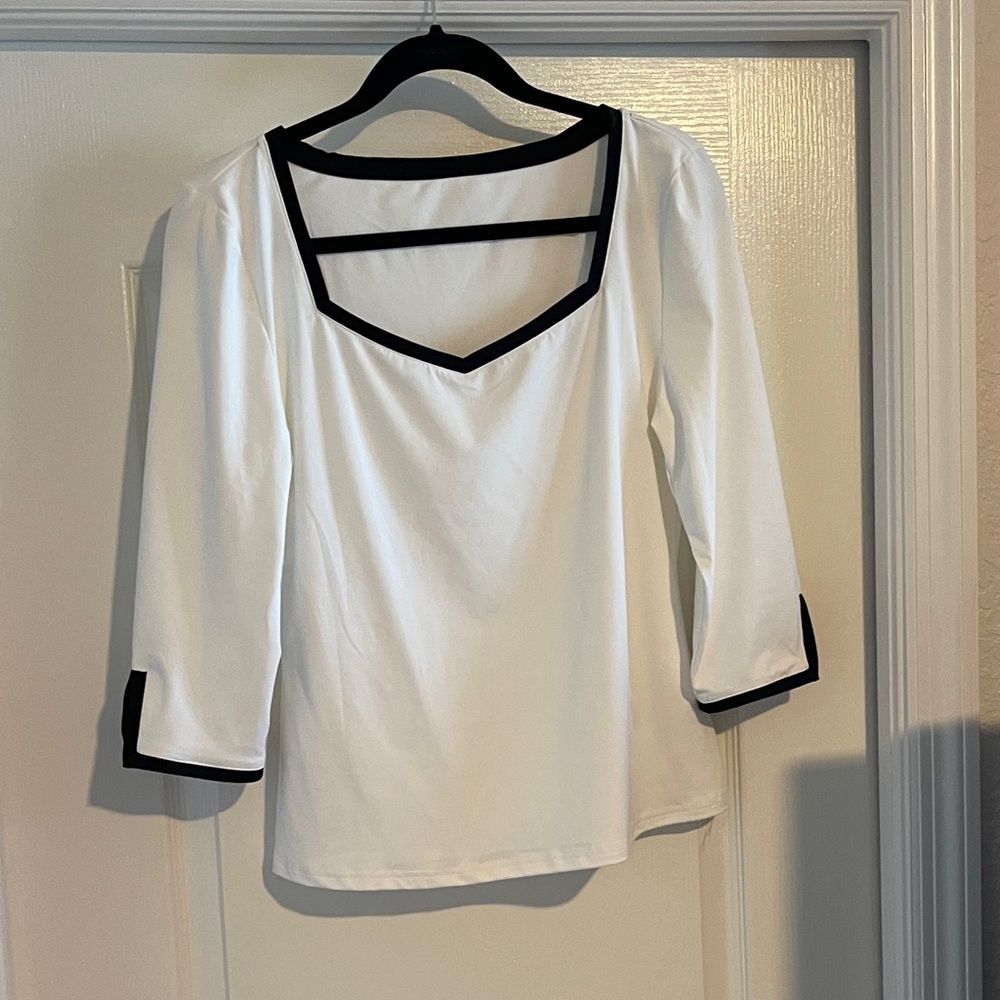 Chic Women's White Blouse with Black Trim
